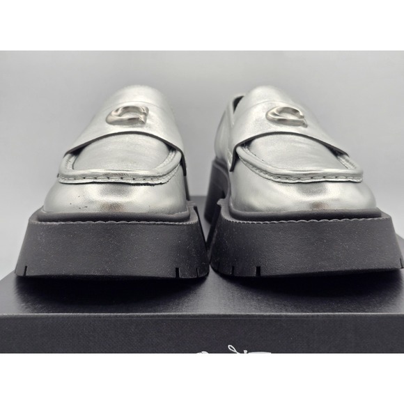 Coach Leah Metallic Leather Silver Loafers Chunky Heel SIZE 8.5 B NEW MSRP $195 main image 9